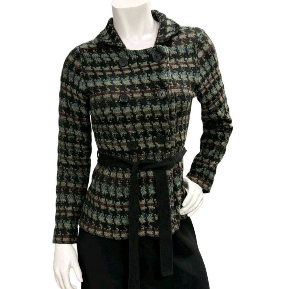 SHU SHU Multicolor Geometric Knit Double Breasted Belted Jacket Size M